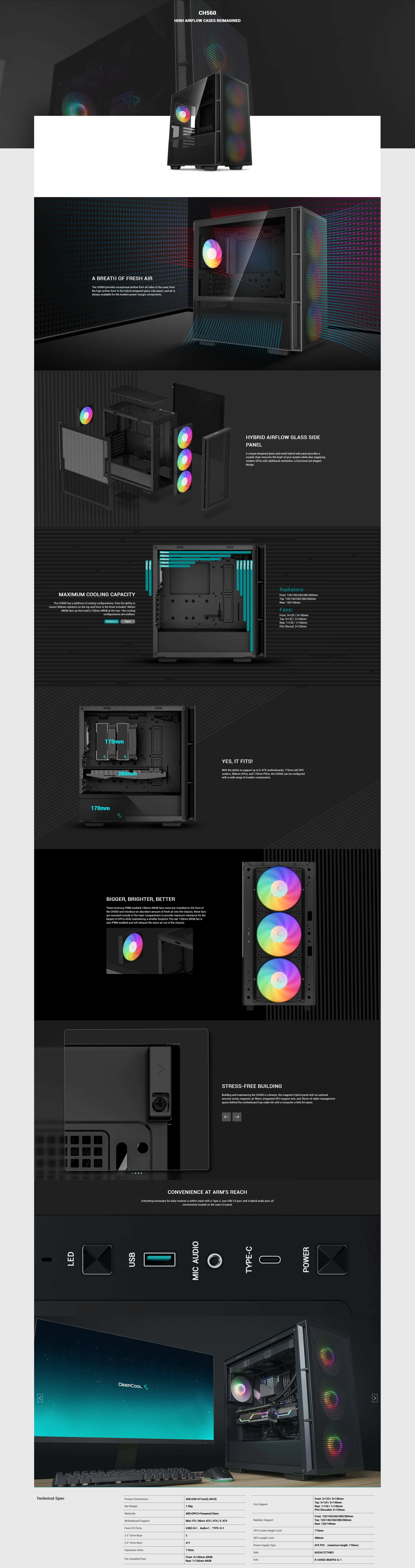 A large marketing image providing additional information about the product DeepCool CH560 Mid Tower Case - Black - Additional alt info not provided
